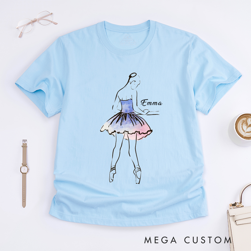 Personalized Ballet Dancer Classic T-Shirts Custom Name Watercolor Ballerina Gift for Dance Lovers Unique Present