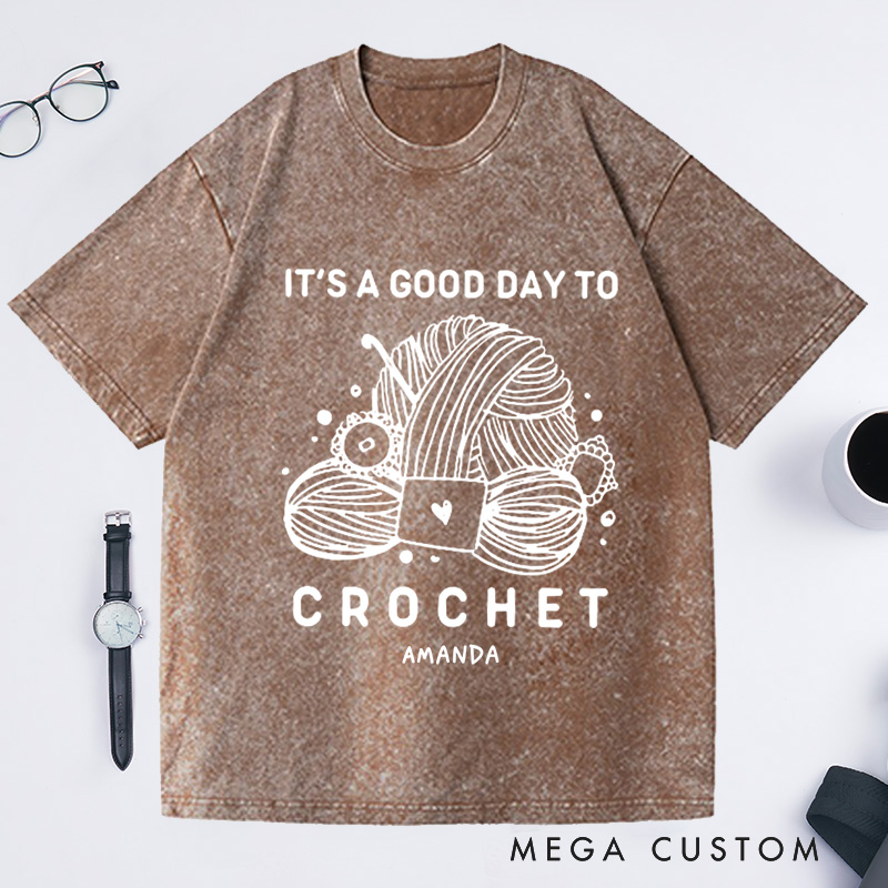 Personalized Good Day to Crochet Washed T-Shirts Funny Knit Shirt Knit Talking Yarn Shirt Knit Gift