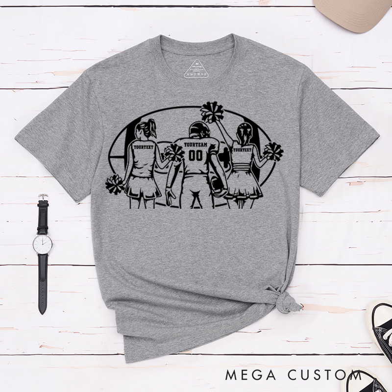 Personalized American Football Cheerleader T-Shirts with Custom Player and 2 Cheerleader Name and Number
