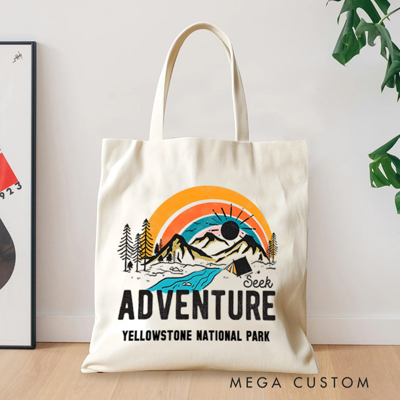 Personalized Seek Adventure Tote Bag Outdoor Explore Enthusiasts Bag Gift for Hiking Traveling 