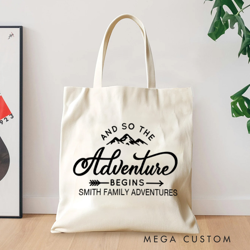 Personalized and so the Adventure Begins Tote Bag Outdoor Explorers Enthusiasts Bag Gift for Hiking Traveling