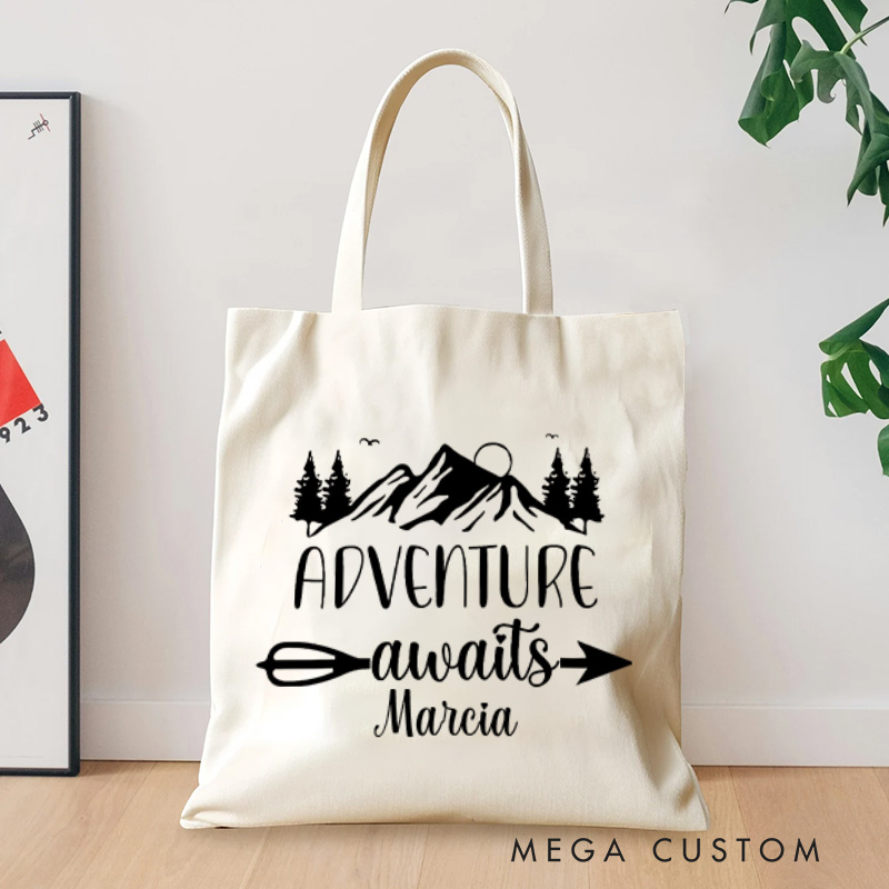 Personalized Adventure Awaits Tote Bag Outdoor Explorers Enthusiasts Bag Gift for Hiking Traveling 