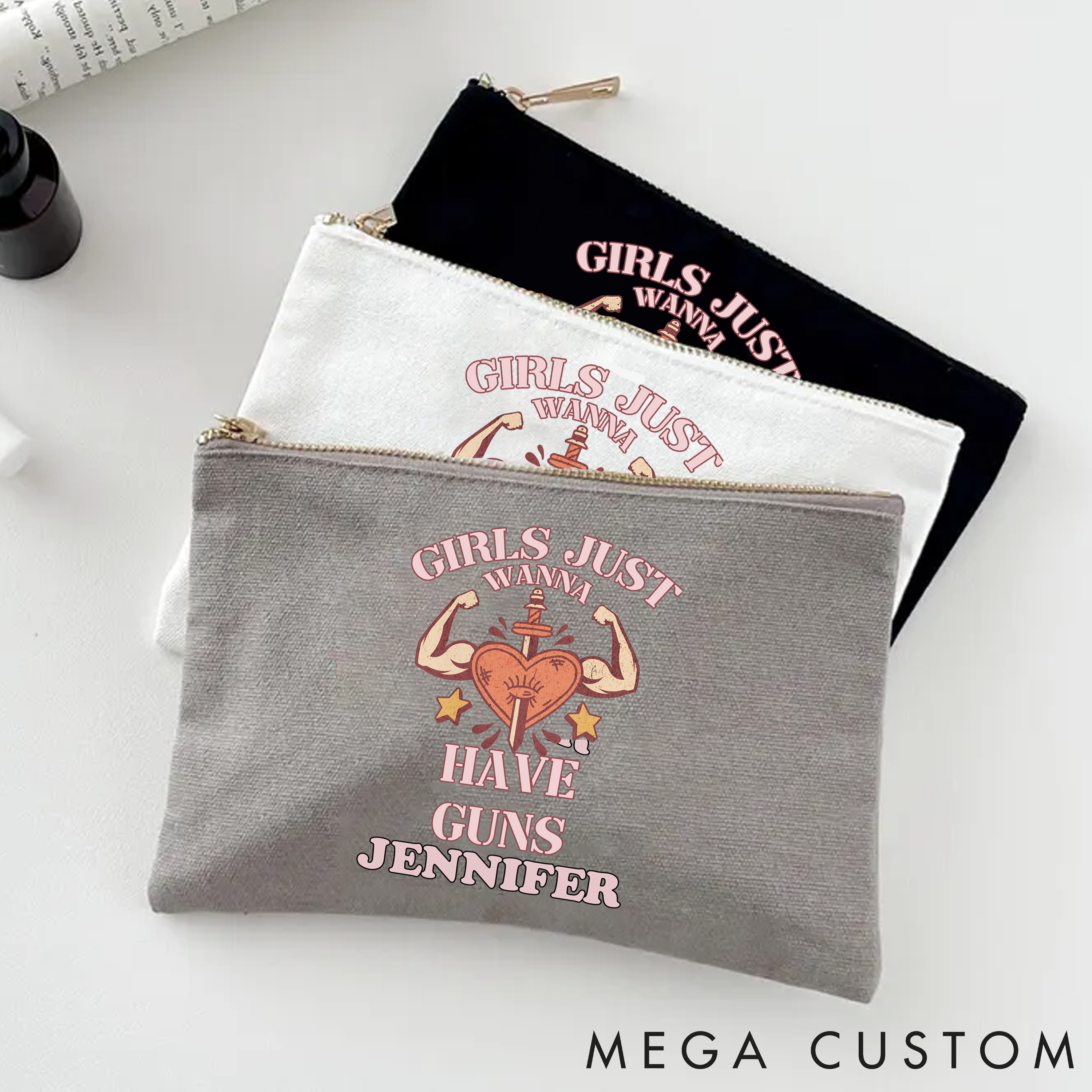 Personalized Zipper Makeup Bag with Empowering Arm Workout Theme for Fitness Enthusiasts Bodybuilders and Gym Lovers