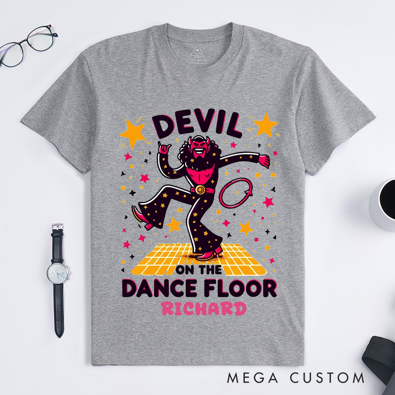Personalized Devil Disco Dance Floor T-Shirts Retro Funny Dancing Gift for Men Custom Cool Dance Lover Apparel for Father Brother Friends