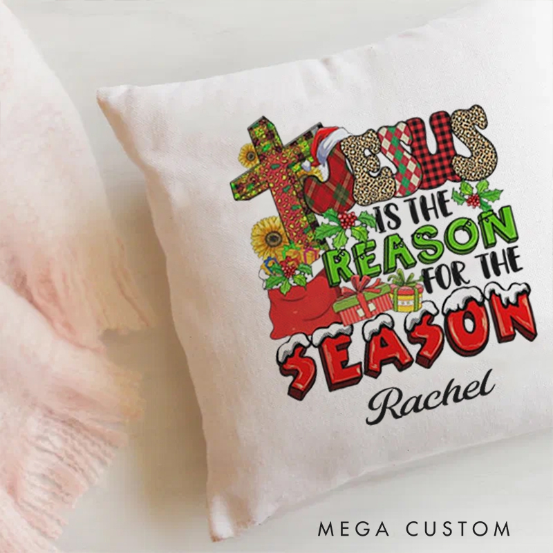 Personalized Jesus is the reason for the season Throw Pillow with Name Birthday Gift for Family Religious Gift for Christian Christmas Gift