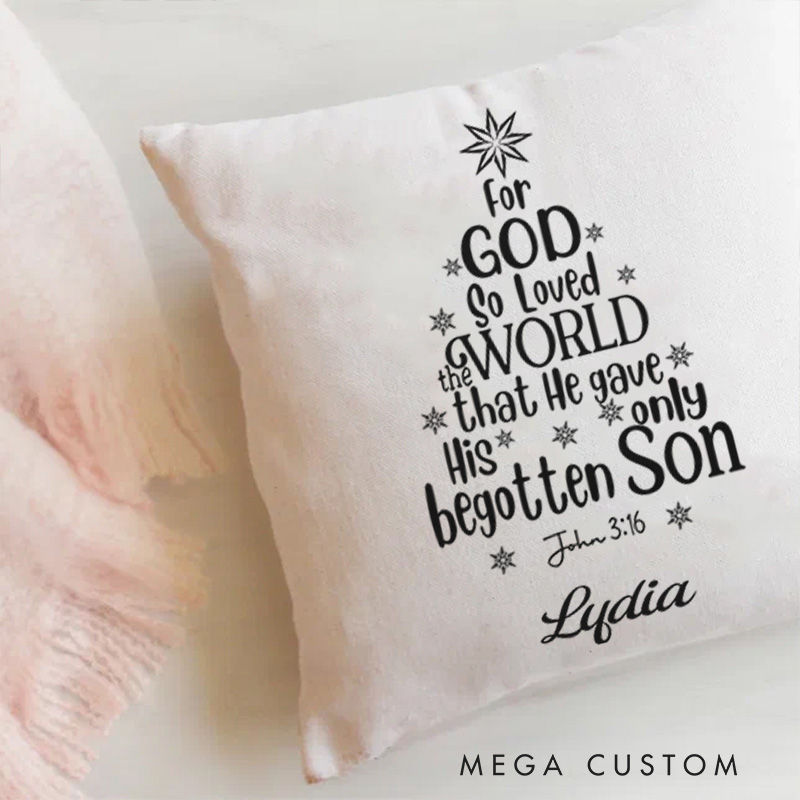 Personalized for God so Loved the World Throw Pillow Cover with Name Home Decor John 3:16 Christian Christmas Tree Throw Pillow Christmas Gift