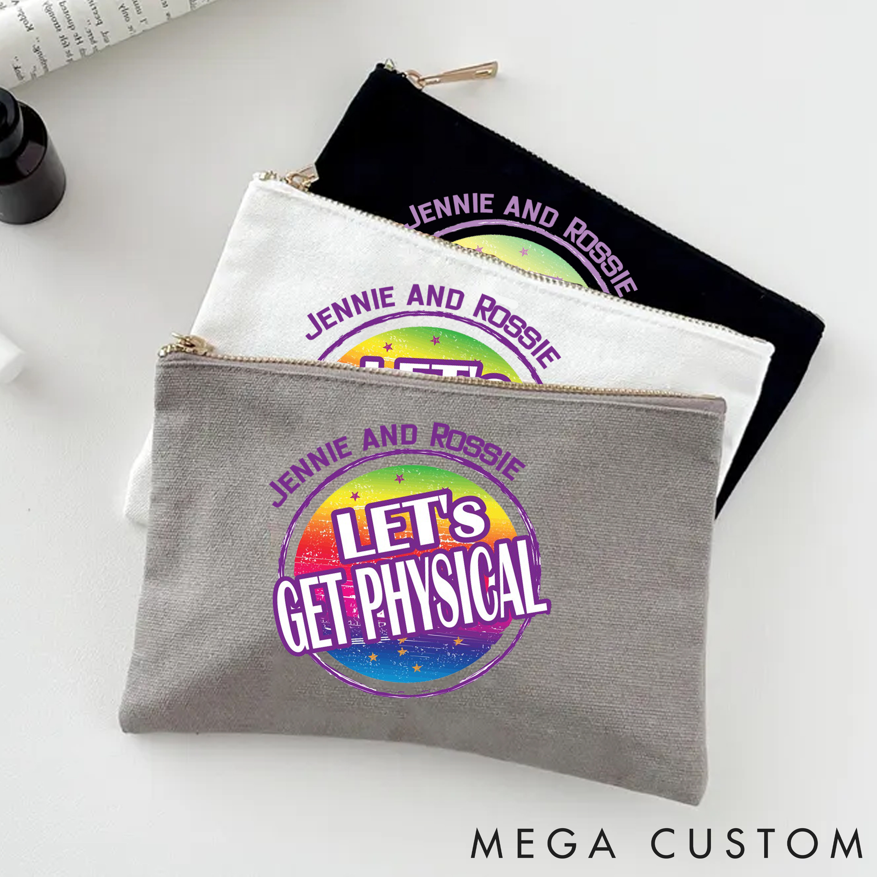 Personalized Zipper Makeup Bag with Retro and Colorful Gym Design for Fitness Enthusiasts Bodybuilders and Gym Lovers