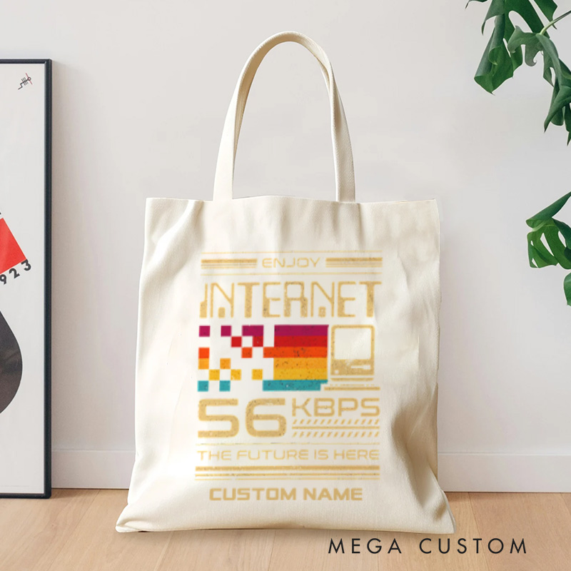 Personalized Retro Internet Technology Lovers Tote Bag 56kbps Nostalgia Programmer Compute Enthusiasts Bag Gift for Geek Nerd