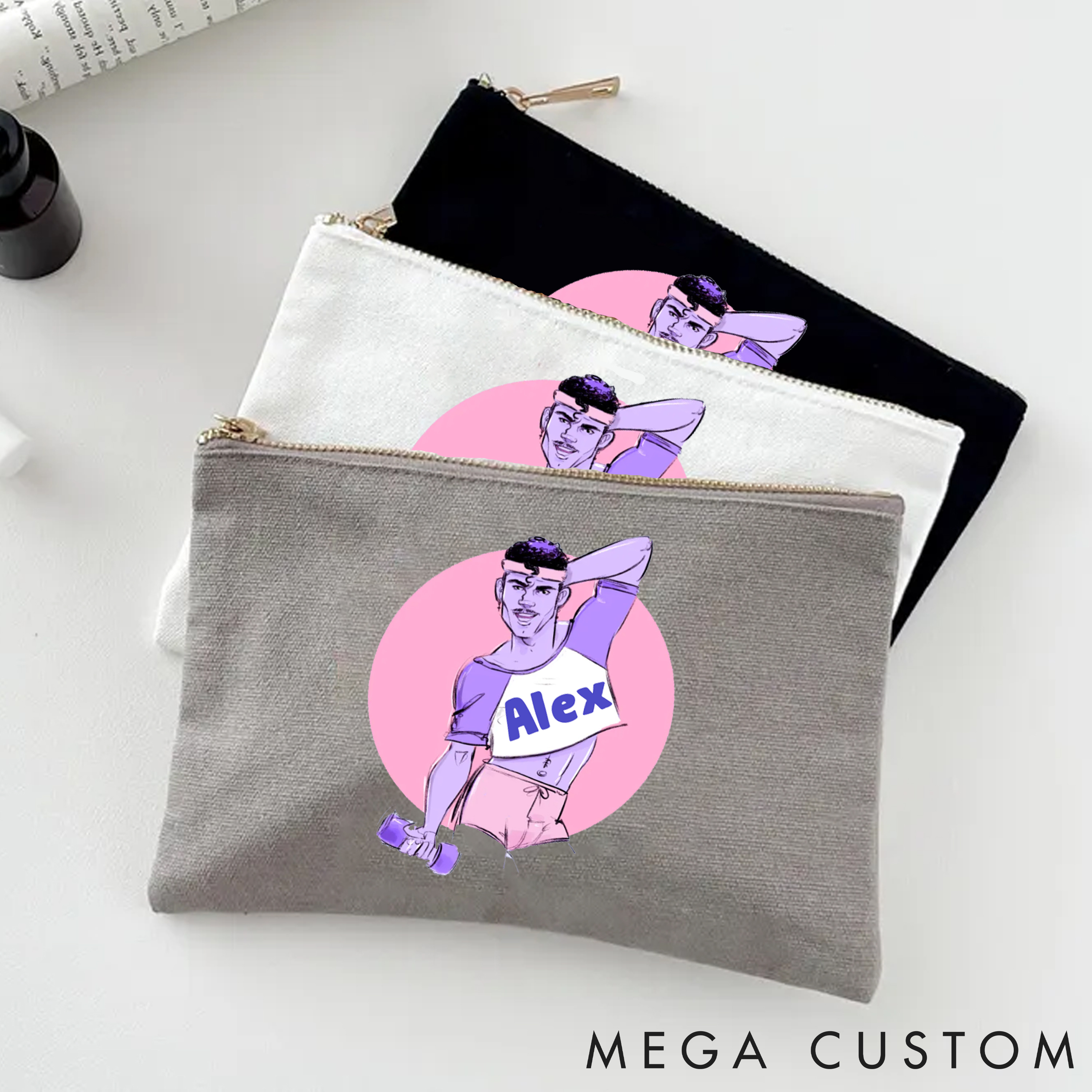 Personalized Zipper Makeup Bag with  Unique Gift Vibrant Fitness Artwork for Fitness Enthusiasts Bodybuilders and Gym Lovers