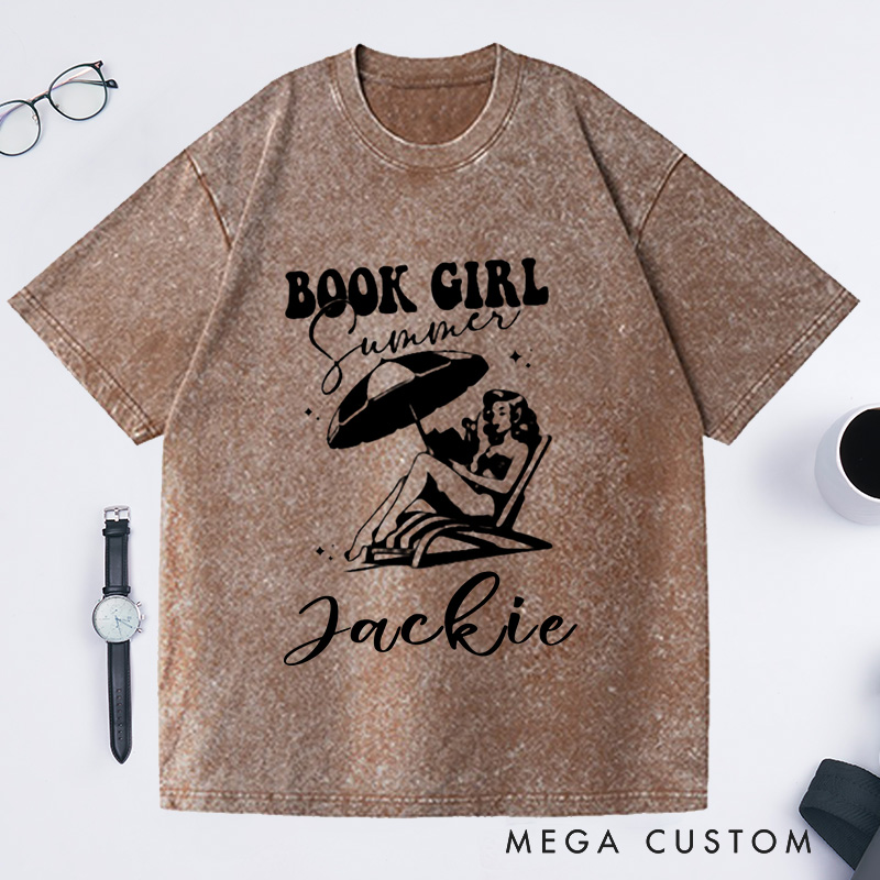 Personalized Book Girl Summer Washed T-Shirts Bookish Summer Shirt Bookish Shirt Book Lover Gift Bookish Girl Shirt Bookish Gift Reading Shirt Bookish Gifts