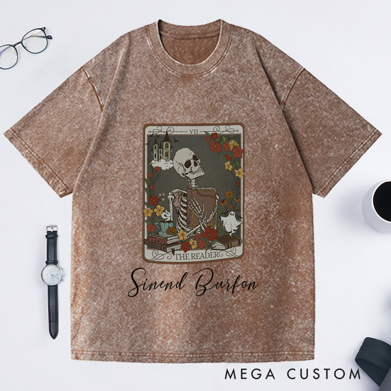 Personalized the Reader Tarot Card Washed T-Shirts Witchy Stuff Book Lover Gifts Reader Shirt Teacher Gift Reading Shirt