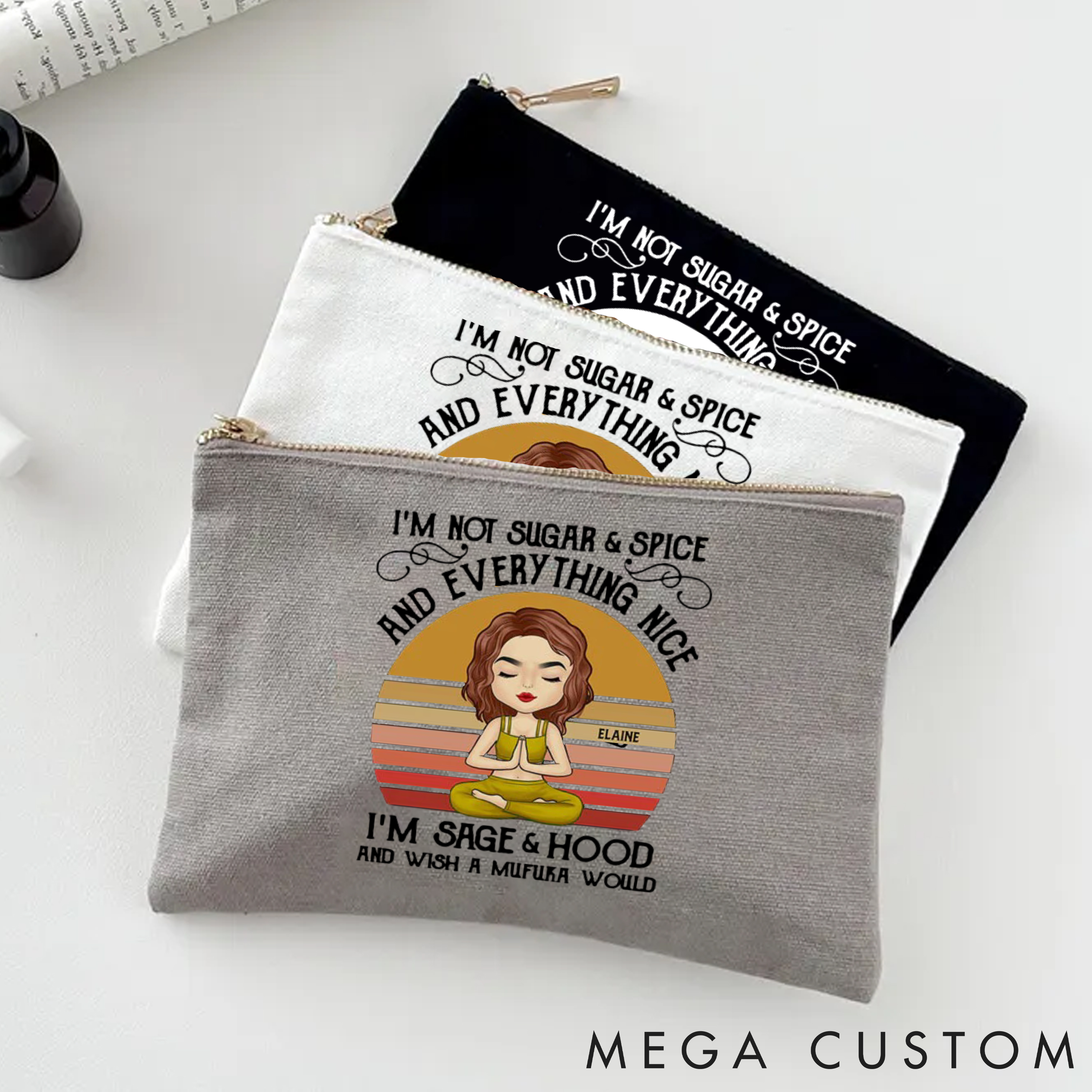 Personalized Yoga Zipper Makeup Bag with Durable and Lightweight Design Custom Name Yoga Makeup Bag Gift Idea for Yoga Lover