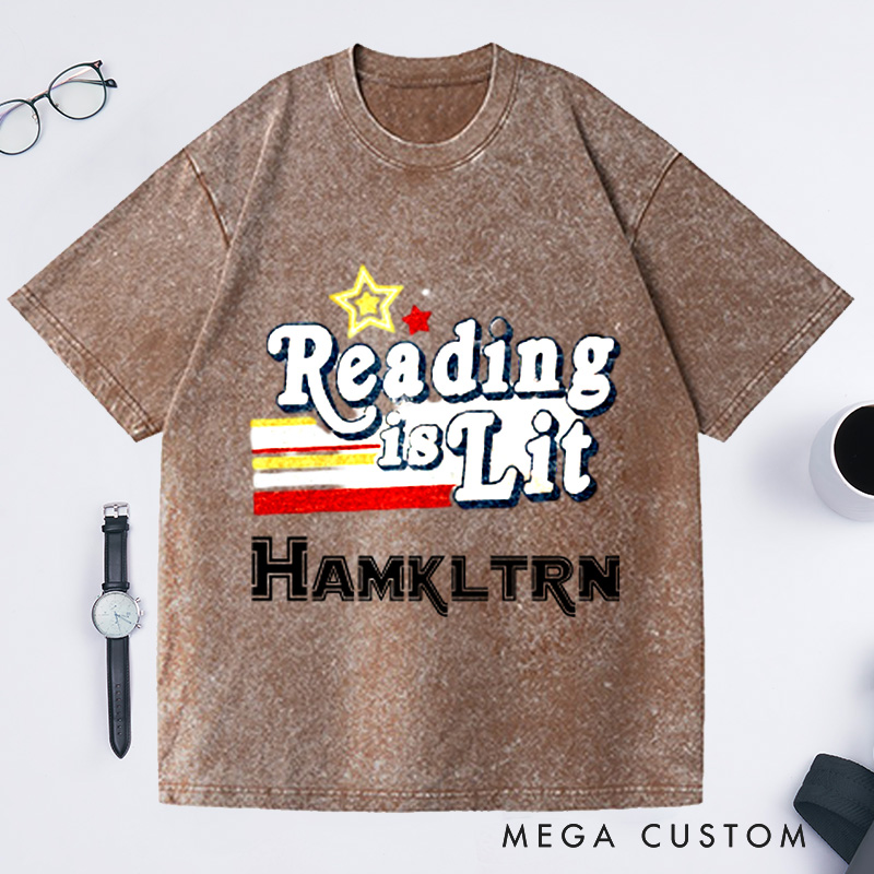 Personalized Reading Is Lit Washed T-Shirts Bookworm Literary Shirt Reading Shirts for Teachers Bookish Gifts English Teacher Shirt 