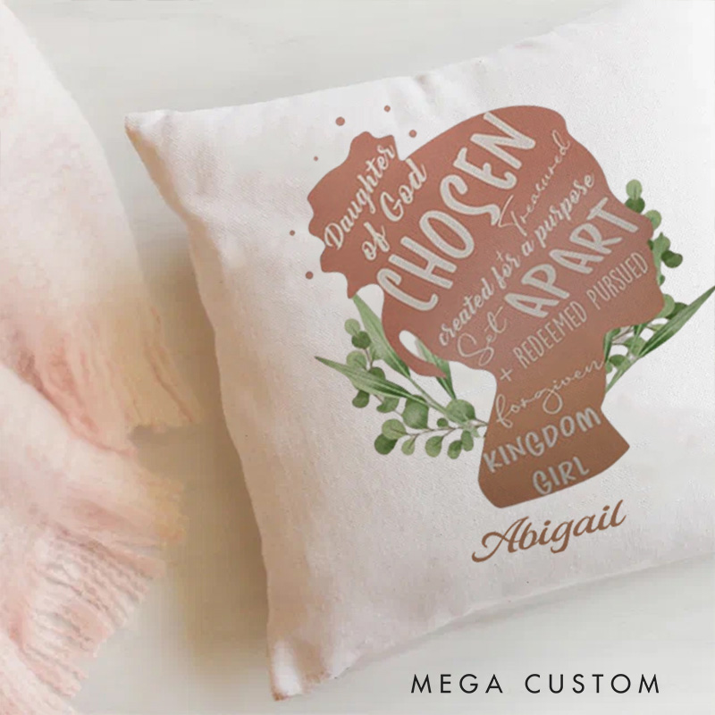 Personalized Daughter of God Chosen and Treasured Throw Pillow with Name Religious Home Decor Birthday Gift for Women