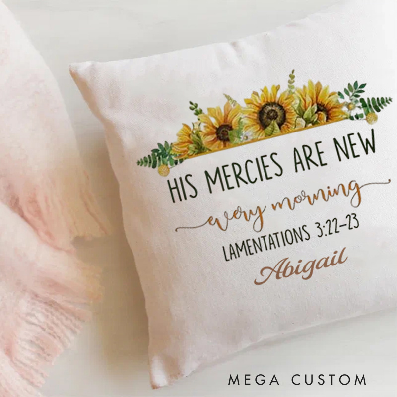 Personalized His Mercies are New Every Morning Lam 3:22-23 Throw Pillow with Name Religious Home Decor Birthday Gift for Women