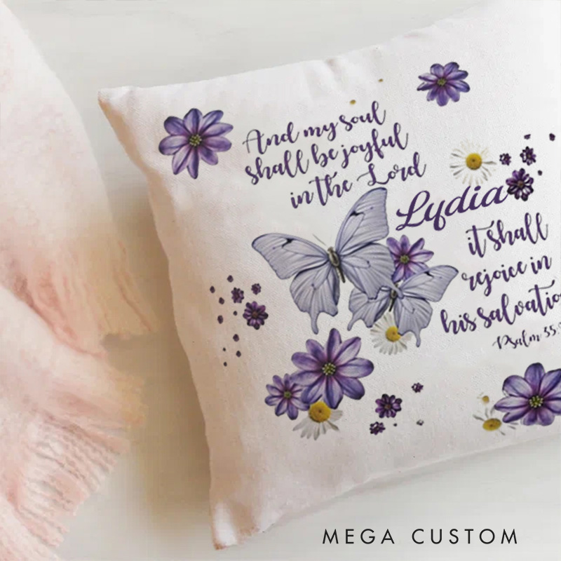 Personalized and My Soul shall be Joyful in the Lord Psalm 35:9 Bible Verse Throw Pillow with Name Religious Home Decor Birthday Gift for Women