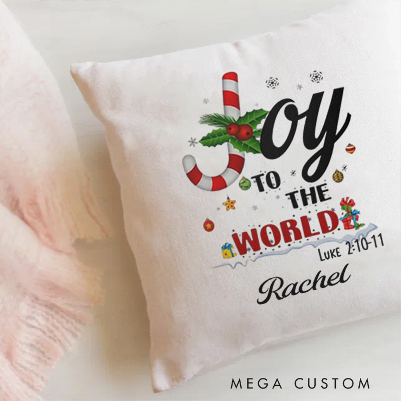 Personalized Joy to the World Buffalo Plaid Throw Pillow with Name Religious Home Decor Christmas Gift for Women
