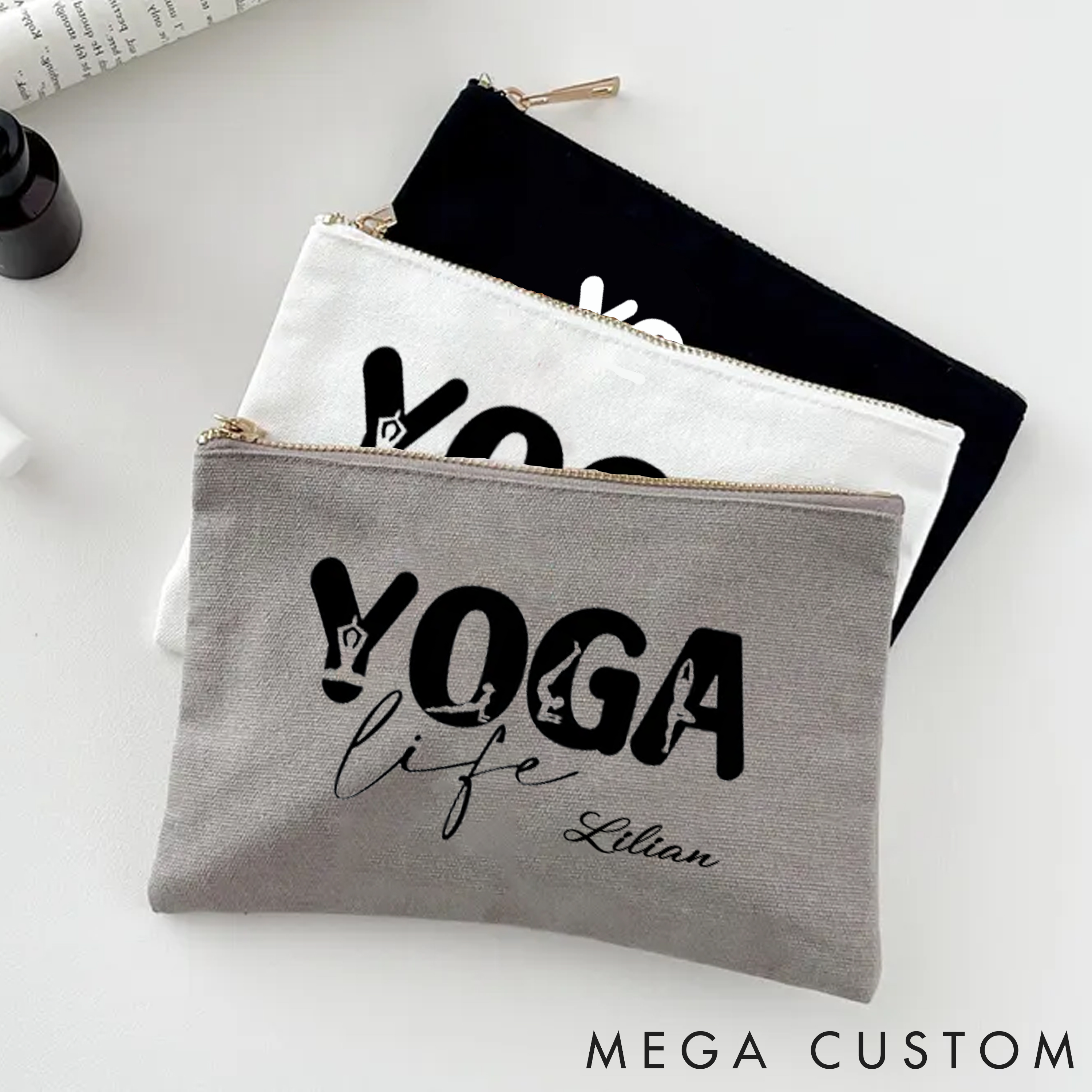 Personalized Yoga Life Makeup Bag with Minimalist Design Custom Name Yoga Makeup Bag Gift Idea for Yoga Lover