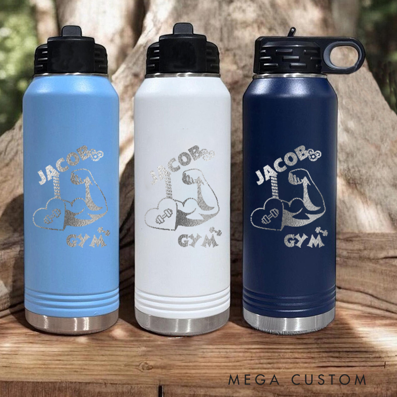 Personalized Gym Water Bottles with Strong Arm Motivational Design for Fitness Enthusiasts Bodybuilders and Gym Lovers