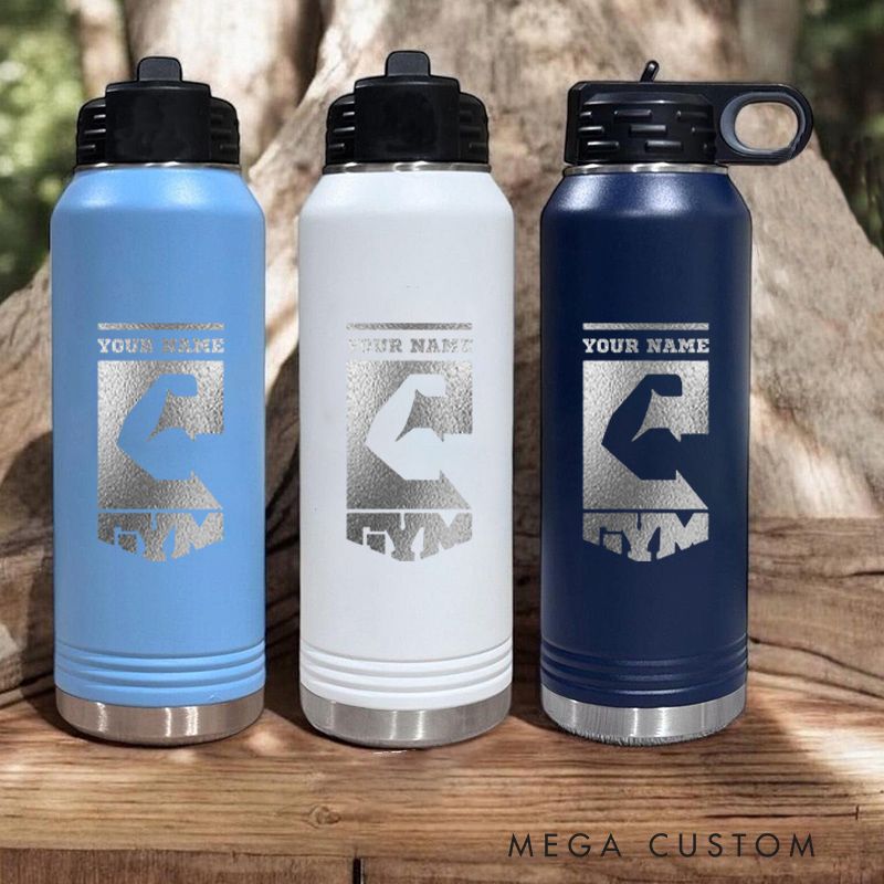 Personalized Gym Water Bottles with Arm Clean Lines Design for Fitness Enthusiasts Bodybuilders and Gym Lovers
