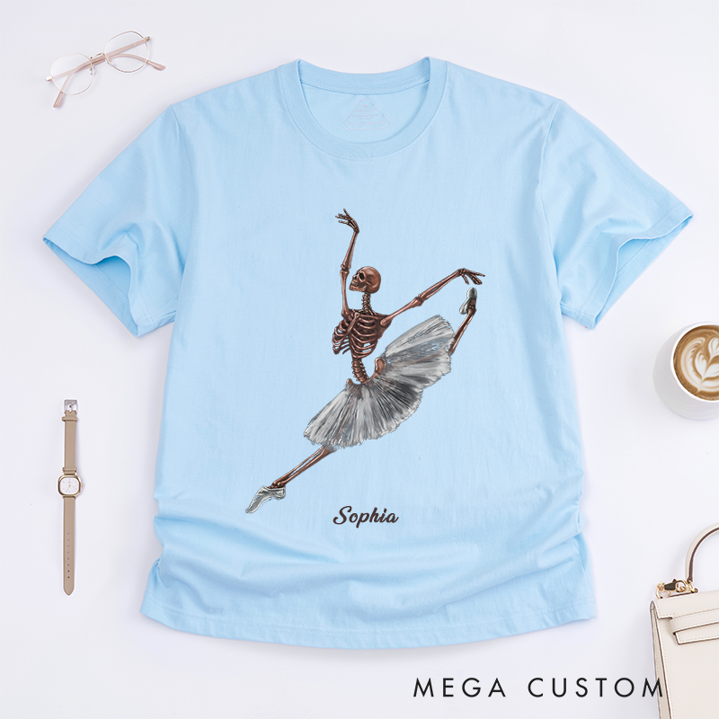 Personalized Skeleton Ballerina Dance T-Shirts Art Unique Ballet Lover Gift Custom Name for Women Funny Halloween Shirt Girls Ballet Enthusiast