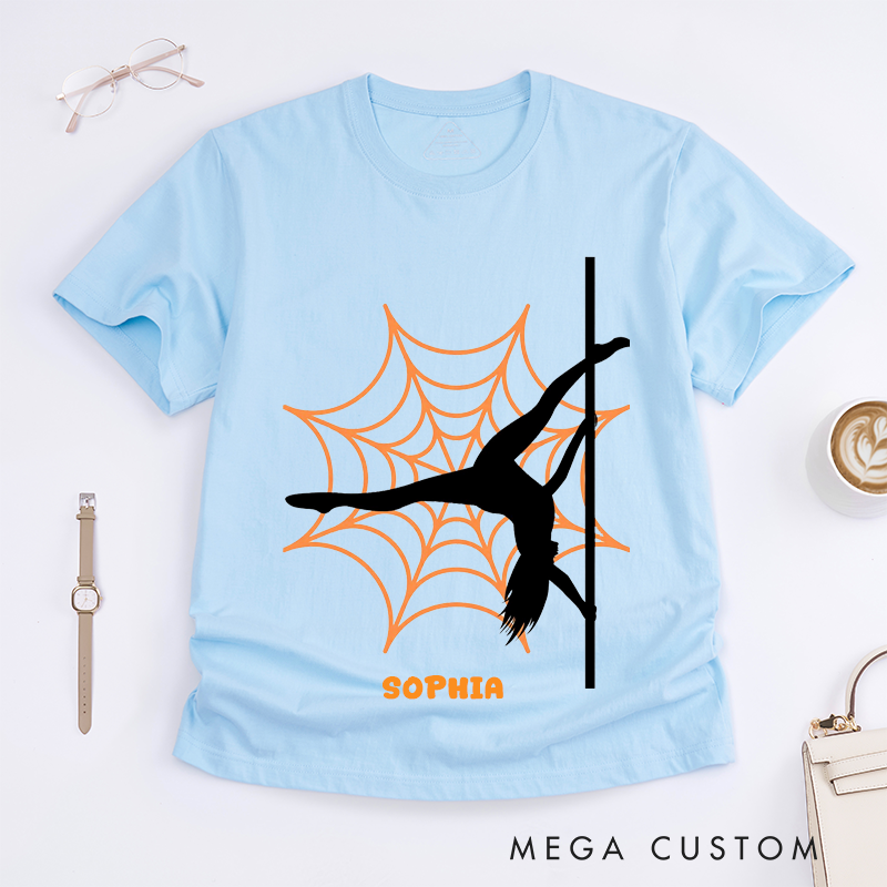 Personalized Pole Dance Silhouette Halloween T-Shirts Custom Name Graphic Unique Gift for Women Enthusiast Dancer Present
