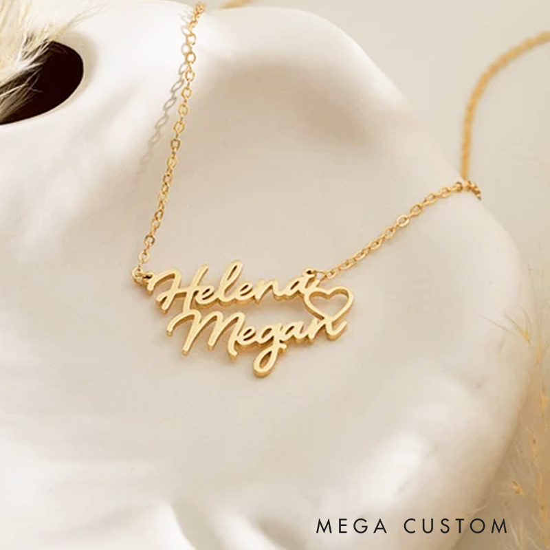 Personalized Double Names Necklace with Heart Mother's Day Gift for Mom