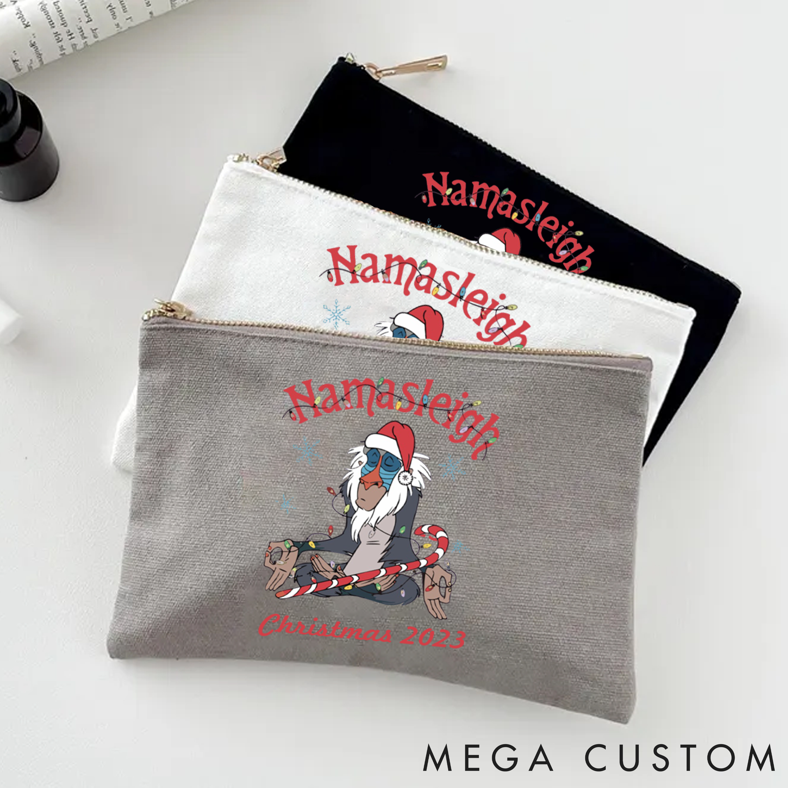 Personalized Christmas Makeup Bag with Funny Yoga Monkey Design Custom Time Yoga Makeup Bag Gift Idea for Yoga Lover