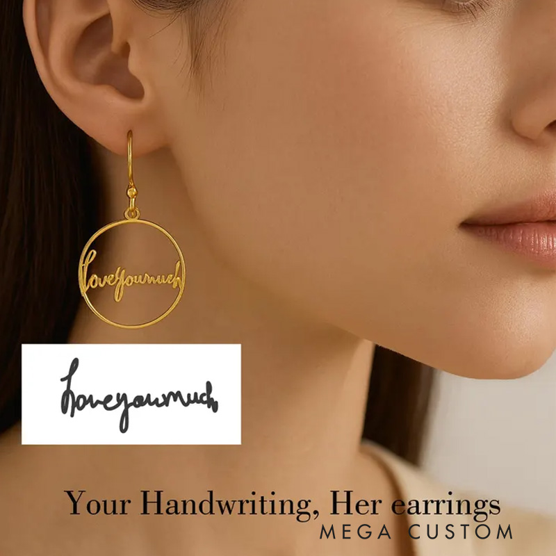 Personalized Drawing Earrings Line Art Jewelry Made from Your Handwritten Artwork Mother's Day Gift for Her