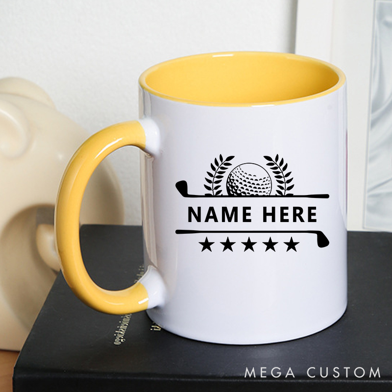 Personalized Golf Mug with Custom Name Golf Ball, Laurel, and Stars Design Perfect Gift for Golf Enthusiasts