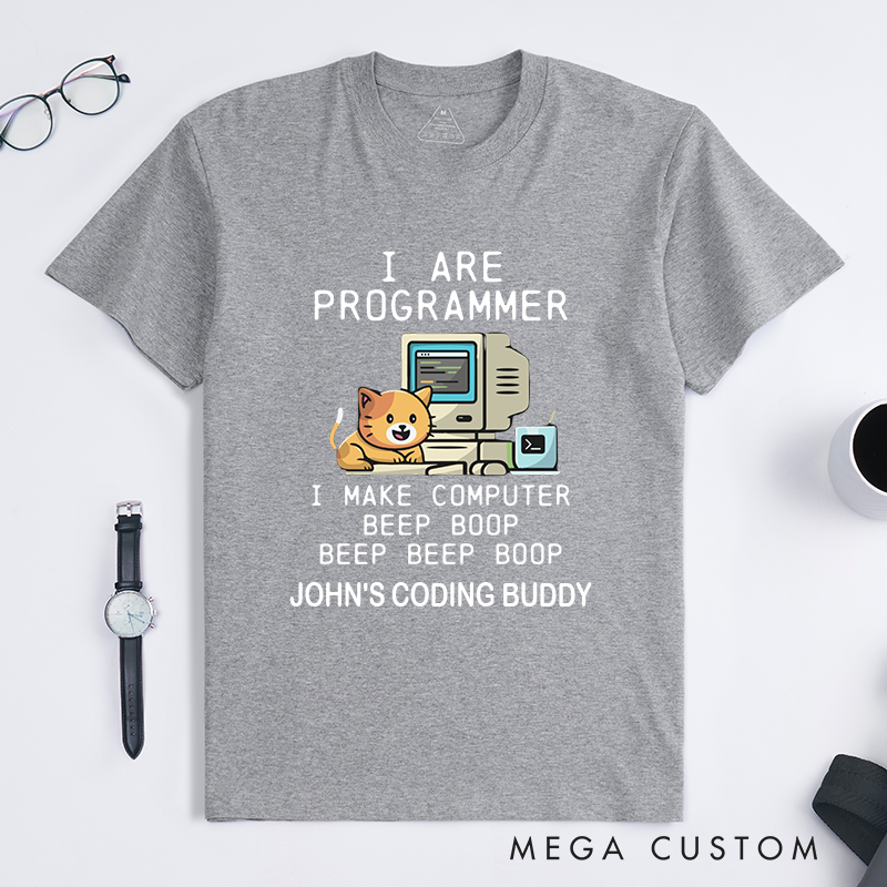 Personalized Programmer Cat T-Shirt IT Programmer Technology Lover Shirt Gift for Geek Nerd Computer