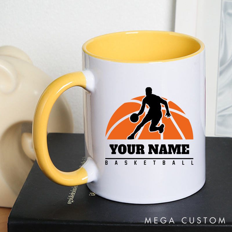 Personalized Basketball Mug with Custom Name and Bold Player Silhouette Design Perfect Gift for Basketball Fans