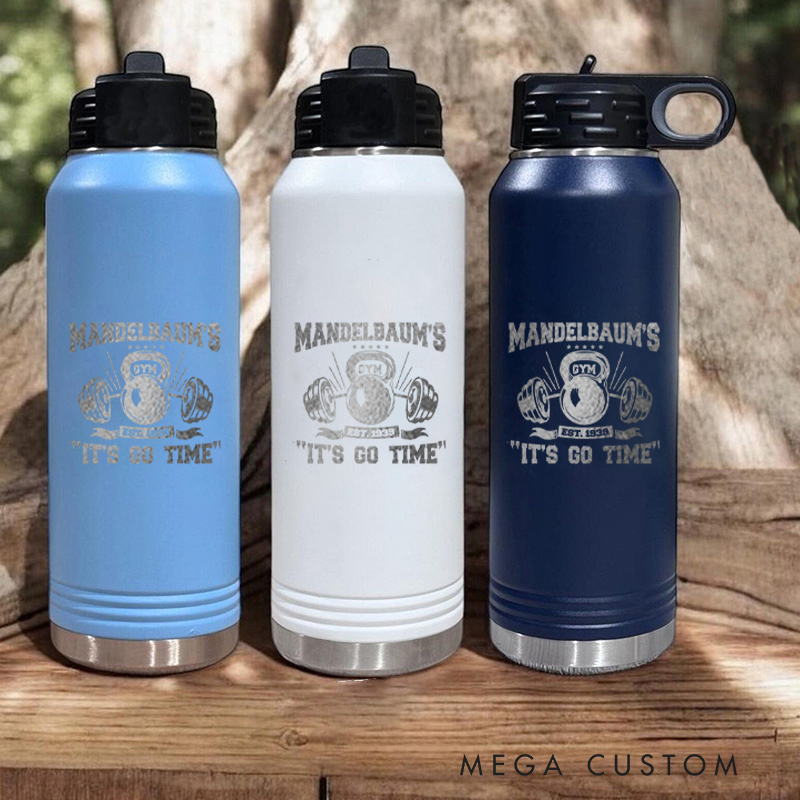 Personalized Gym Water Bottles with Emblem Featuring Vintage Dumbbell Artwork for Fitness Enthusiasts Bodybuilders and Gym Lovers