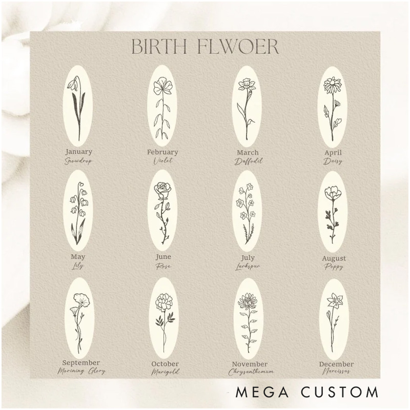 Personalized Engraved Birth Flower Ring Birthday Gifts for Her