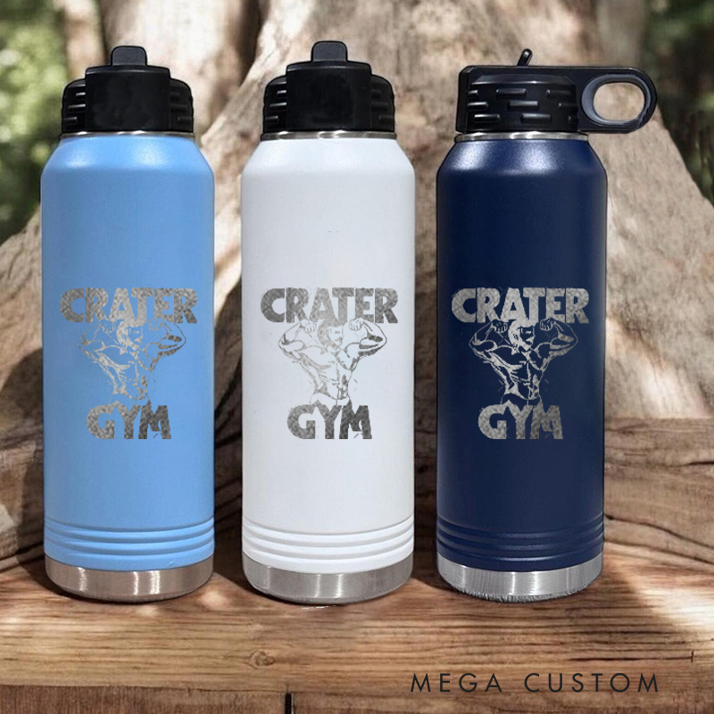 Personalized Gym Water Bottles with Emblem Featuring Muscular Artwork and Strength Theme for Fitness Enthusiasts Bodybuilders and Gym Lovers