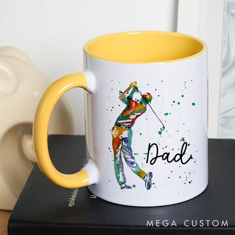 Personalized Golf Mug with Customizable Title Durable Ceramic and Two Tone Handle Perfect Gift for Golf Enthusiasts