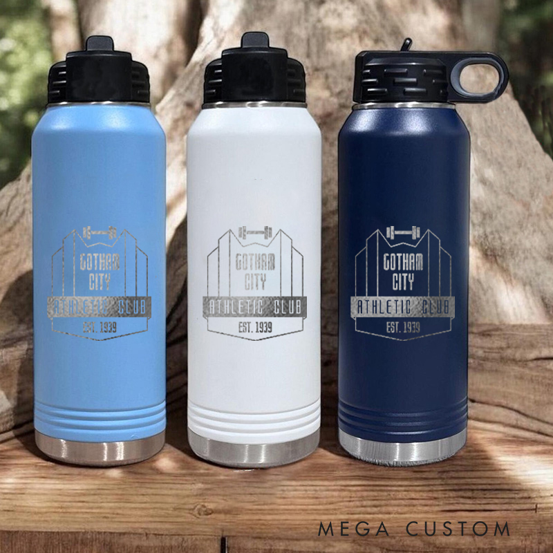 Personalized Gym Water Bottles with Emblem Featuring Classic Barbell Artwork for Fitness Enthusiasts Bodybuilders and Gym Lovers