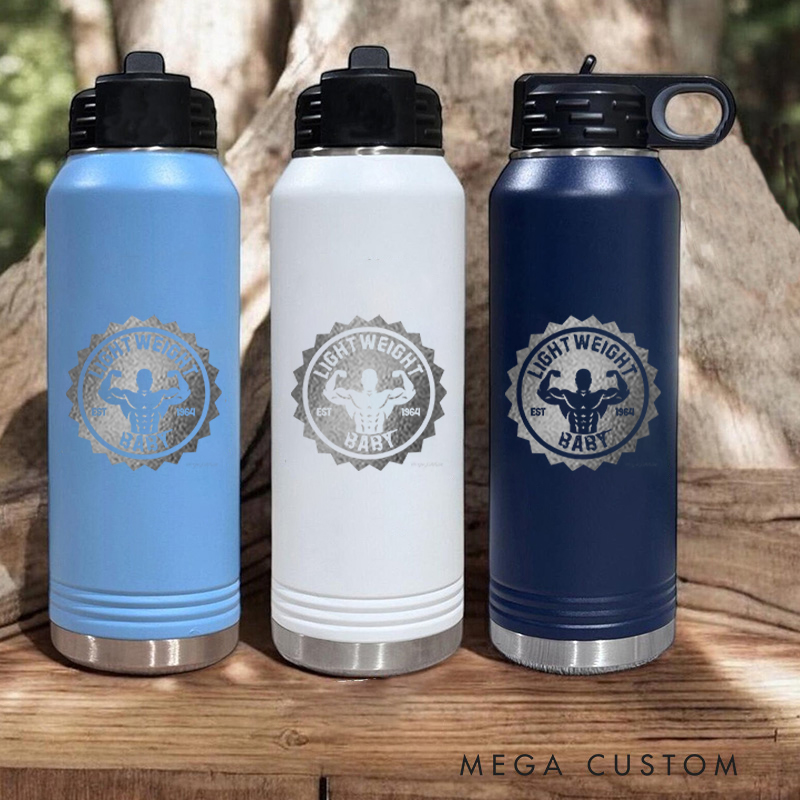 Personalized Gym Water Bottles with Weightlifter and Starburst Design for Fitness Enthusiasts Bodybuilders and Gym Lovers