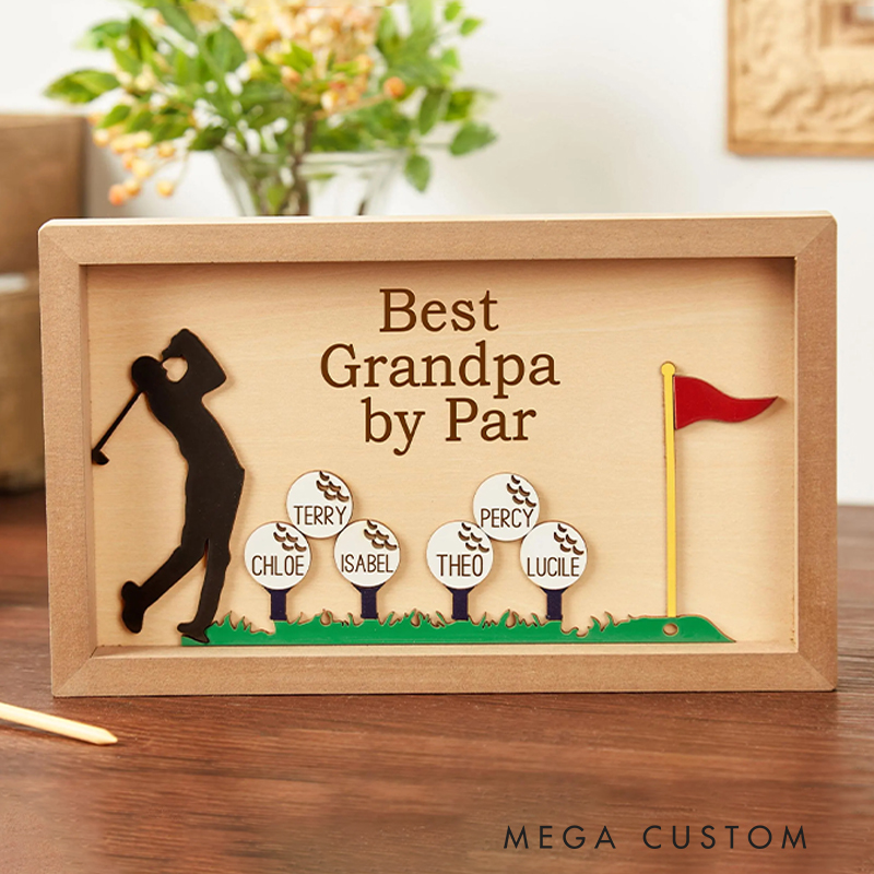 Personalized Golf Plaque "Best Dad by Par" Sign with Custom Names for Dad or Grandpa