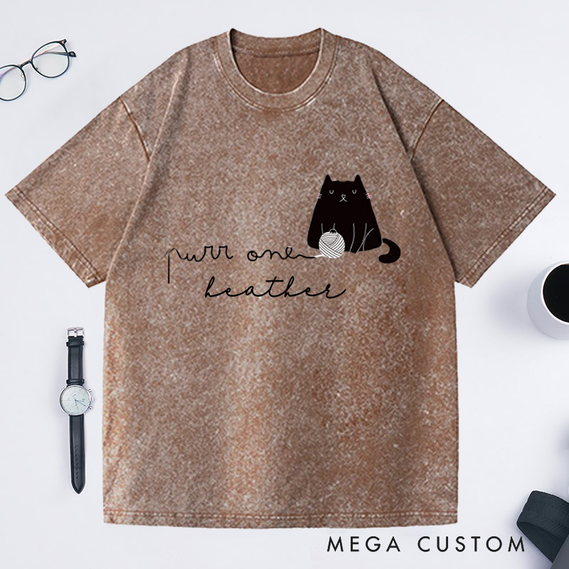Personalized Knit One Purr One Washed T-Shirts Knitting Shirt Cat Lover Gift Craft Tee Knitter's Top Fibre Art 