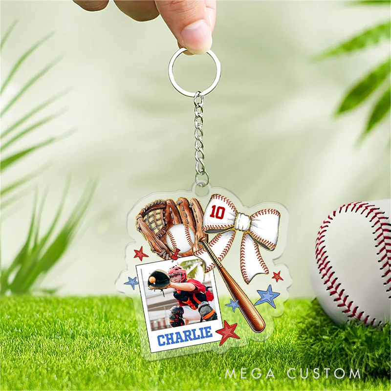 Personalized Baseball Keychain with Custom Photo and Name  