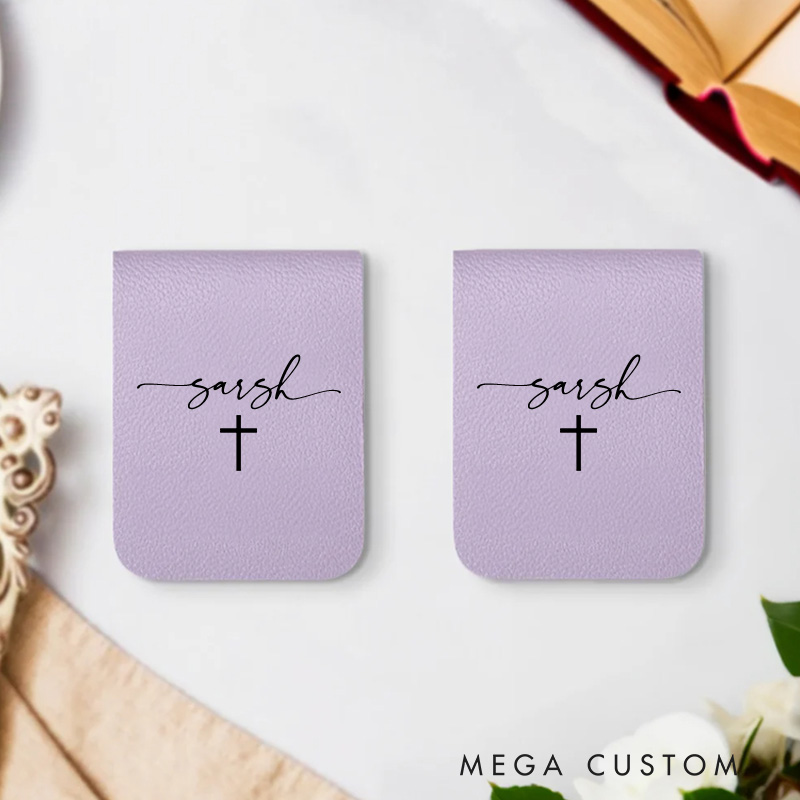 Personalized Cross Pattern Magnetic Bookmark Clip with Name Reading Stationery Supplies Birthday Gift for Christian Bookworm