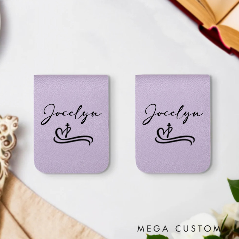 Personalized Heart and Cross Magnetic Bookmark Clip with Name Reading Stationery Supplies Birthday Gift for Christian Bookworm