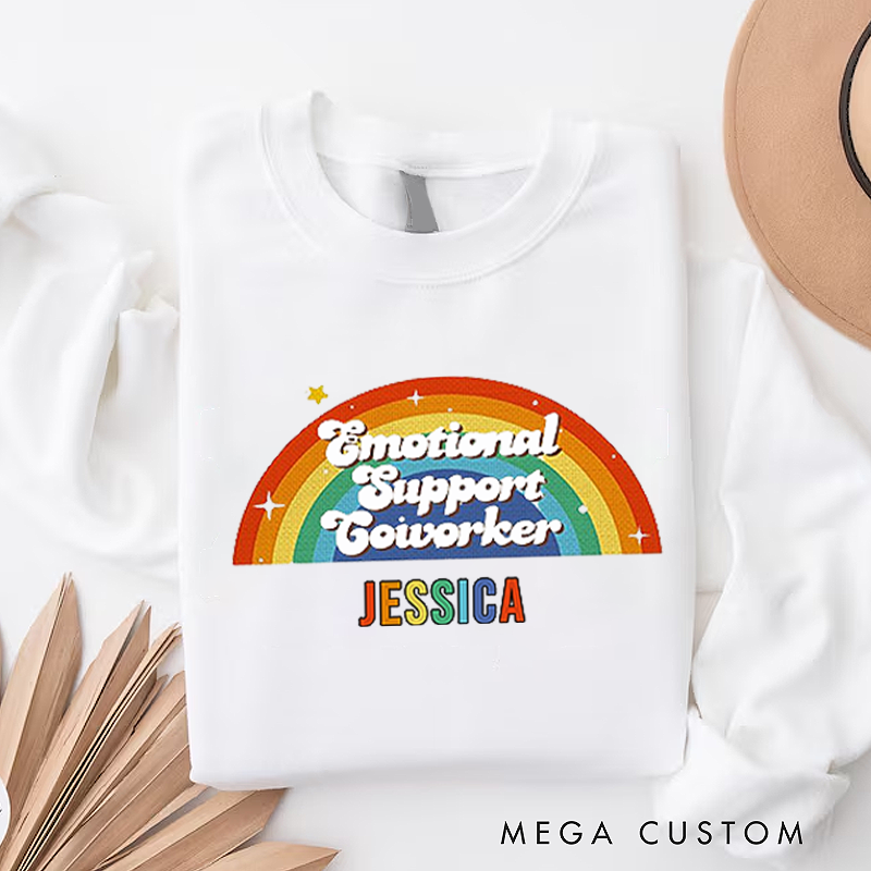 Personalized Office Worker Sweatshirt a Colorful Rainbow with Sparkling Stars Appreciation Gift for Coworkers