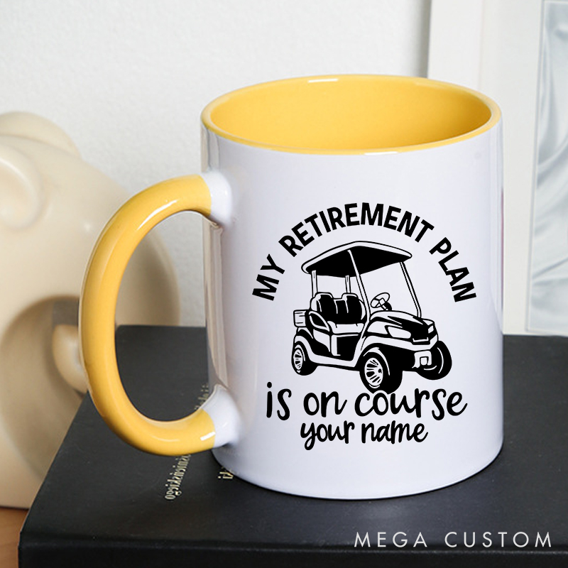 Personalized Golf Mug with Custom Name My Retirement Plan is On Course Golf Cart Design Perfect Gift for Retired Golf Lovers