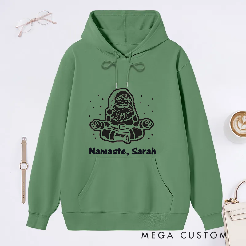 Personalized Christmas Classic Hoodie with Meditating Santa Design Custom Name Gift Idea for Yoga Lover
