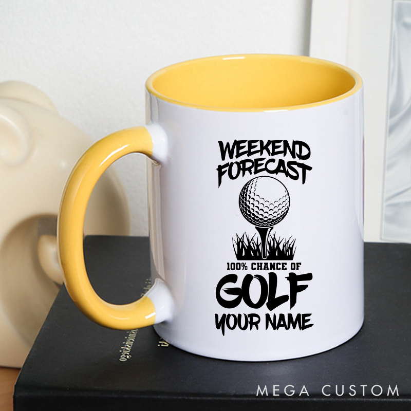 Personalized Golf Mug with Custom Name Weekend Forecast 100% Chance of Golf Design Perfect Gift for Golf Lovers