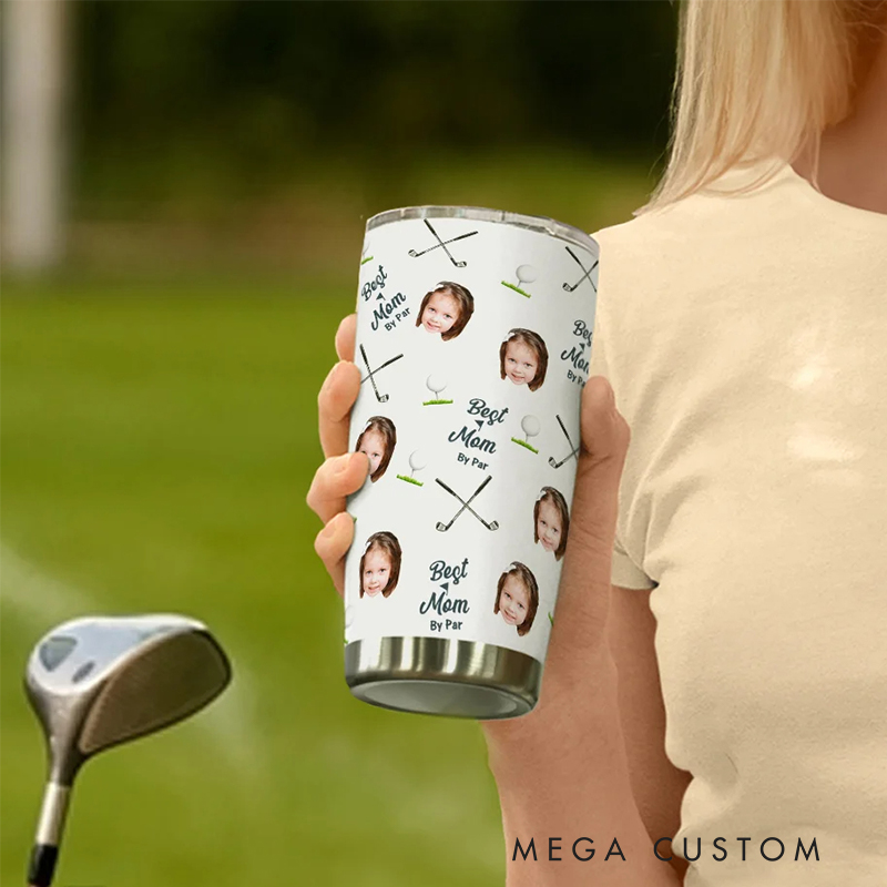 Personalized Golf Tumbler with Custom Photos and "Best Dad by Par" Design  