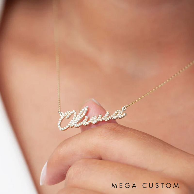 Personalized Diamond Name Necklace 14k Gold Name Necklace Mother's Day Gifts 