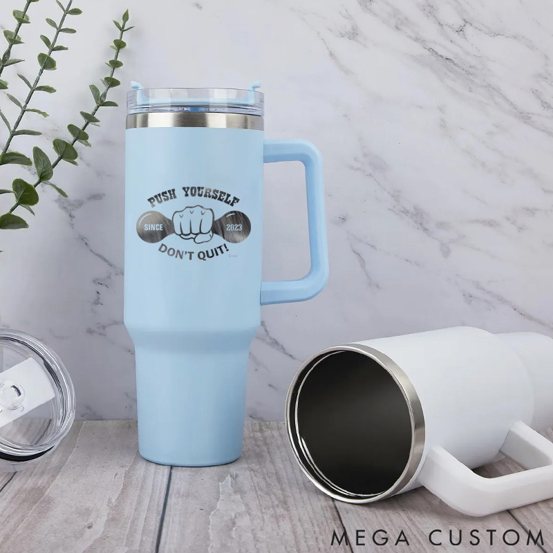 Personalized Handle Tumbler with Fist and Dumbbell Graphic for Gym Lover Fitness Durable Hot or Cold Drinks